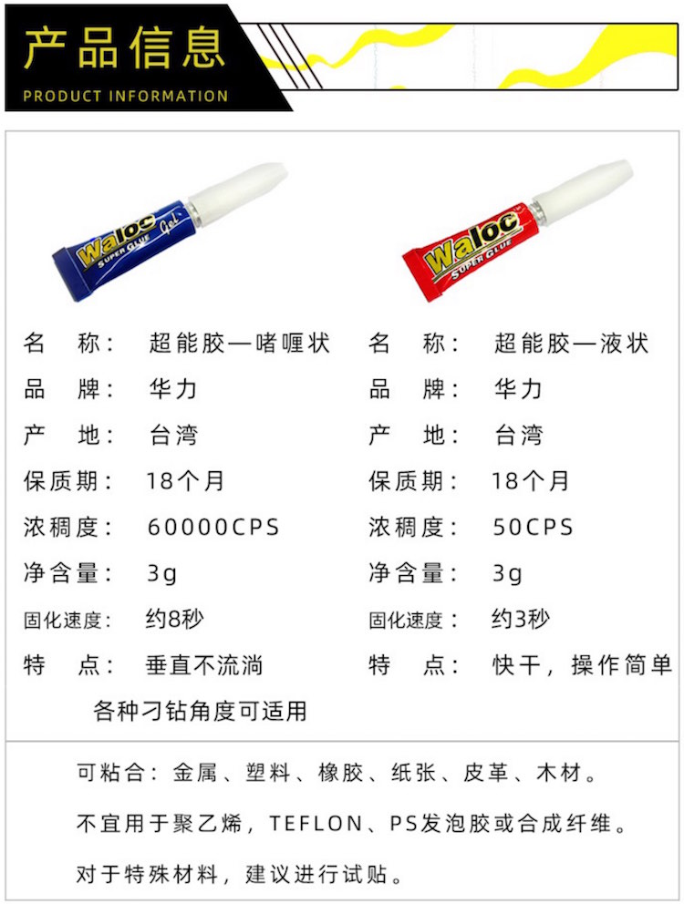 Waloc Super Glue CA Instant Quick-drying Multifunctional Glue 3g For Model  Etching Glue Suitable for