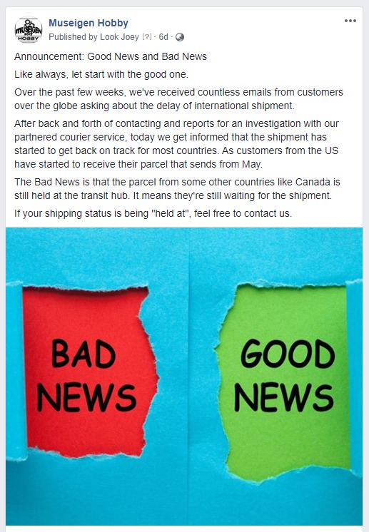 Good News and Bad News Announcement For International Shipping