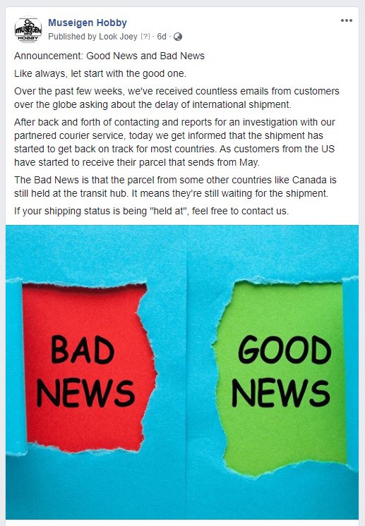 Good News and Bad News Announcement For International Shipping Good News and Bad News Announcement For International Shipping